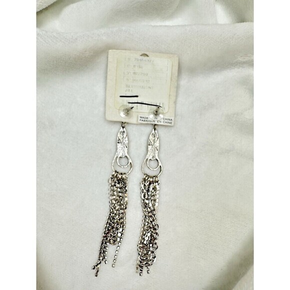 NEW Free People The Beat Goes On Dangle Earrings In Silver Black Chain Fringe - Picture 2 of 5